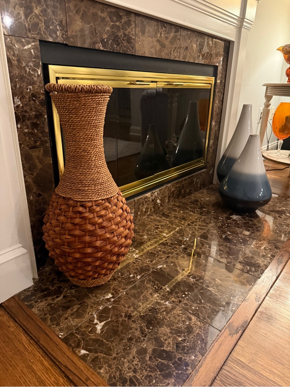 Large Natural Fiber Woven Floor Vase Seagrass/Rattan Boho Coastal 24”